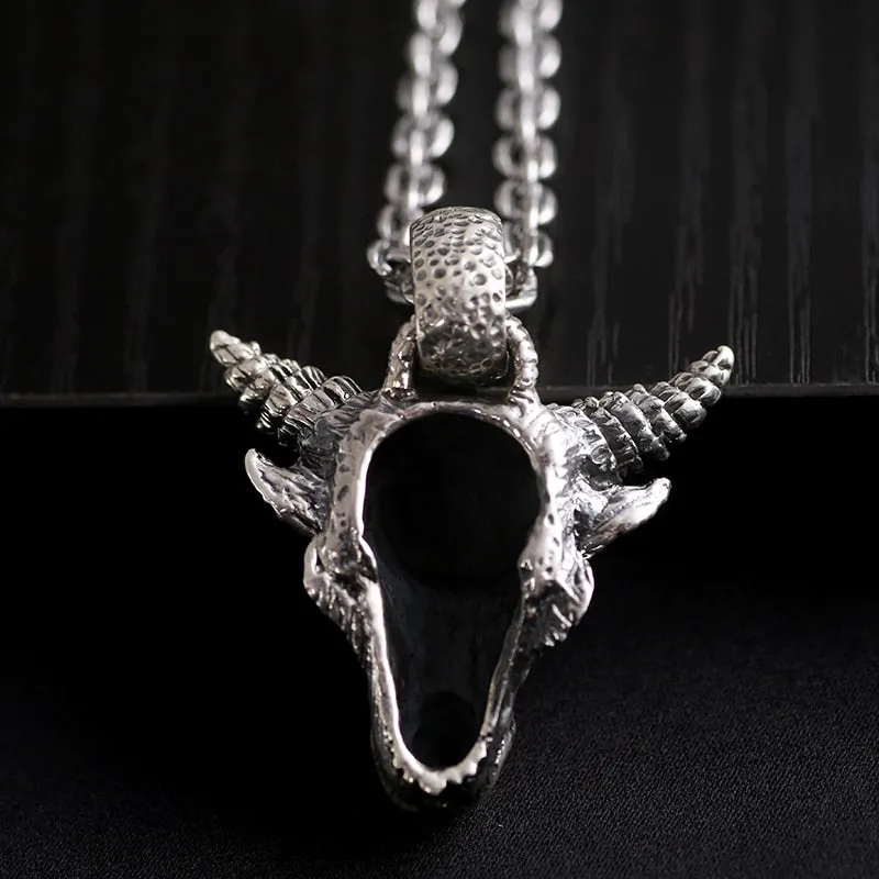 Gothic Bull 925 Sterling Silver Vintage Punk Biker Pendant Necklace