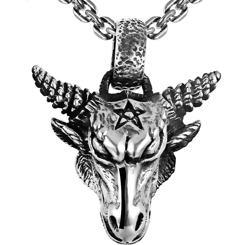 Gothic Bull 925 Sterling Silver Vintage Punk Biker Pendant Necklace