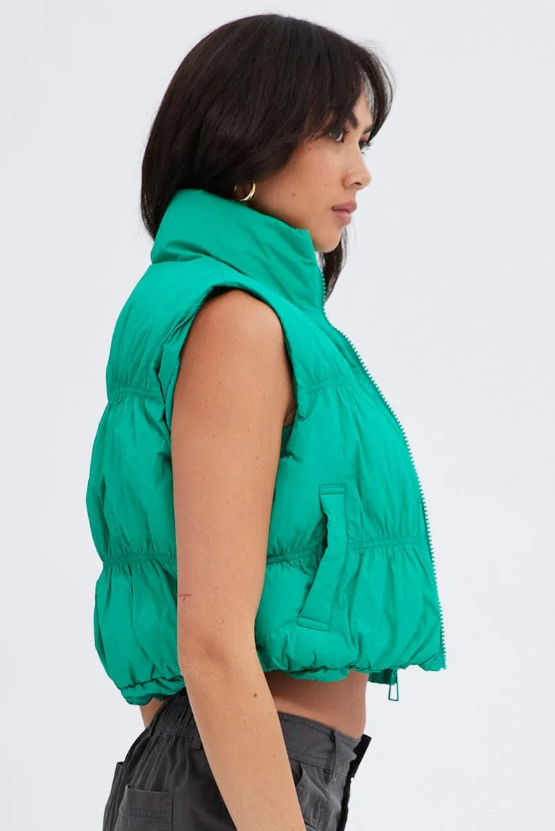 Green Zip Puffer Bomber Vest