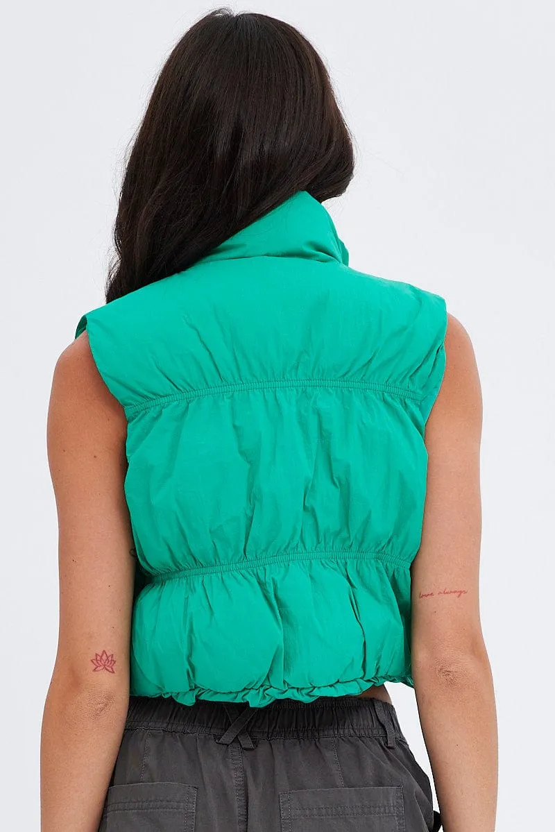 Green Zip Puffer Bomber Vest