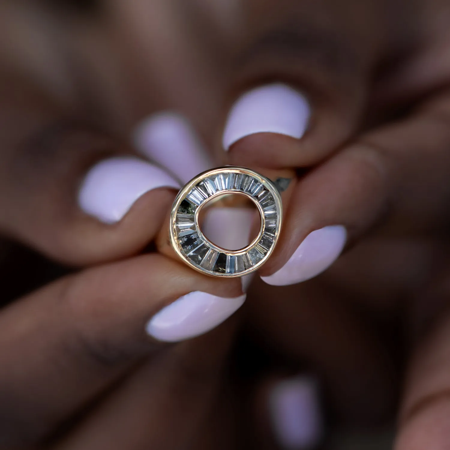 Grey Baguette Diamond Sphere Ring - OOAK