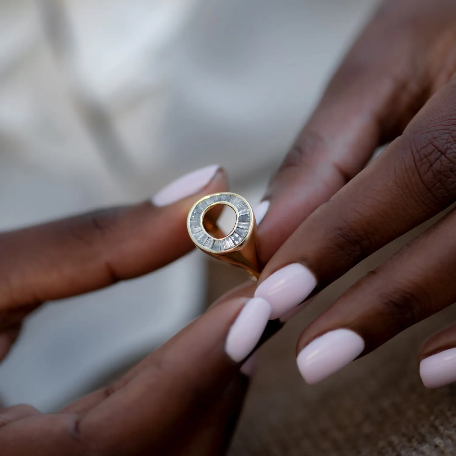 Grey Baguette Diamond Sphere Ring - OOAK