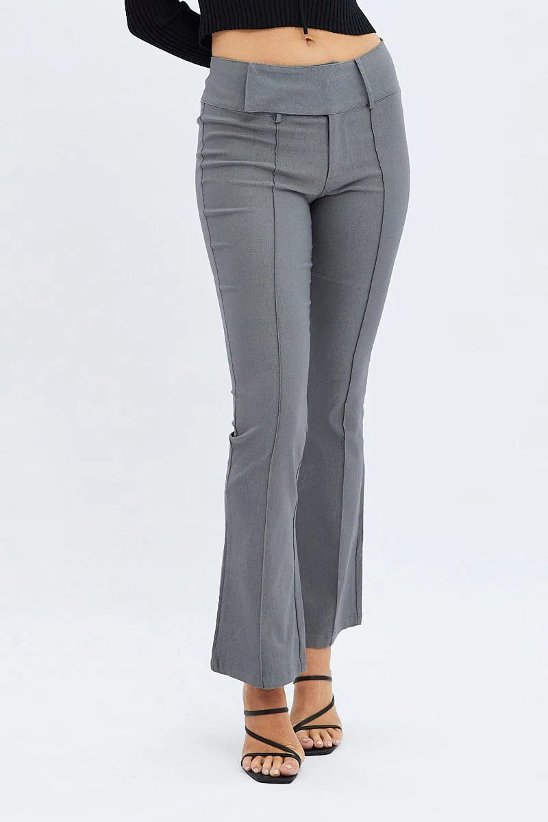 Grey Flare Pants Mid Rise