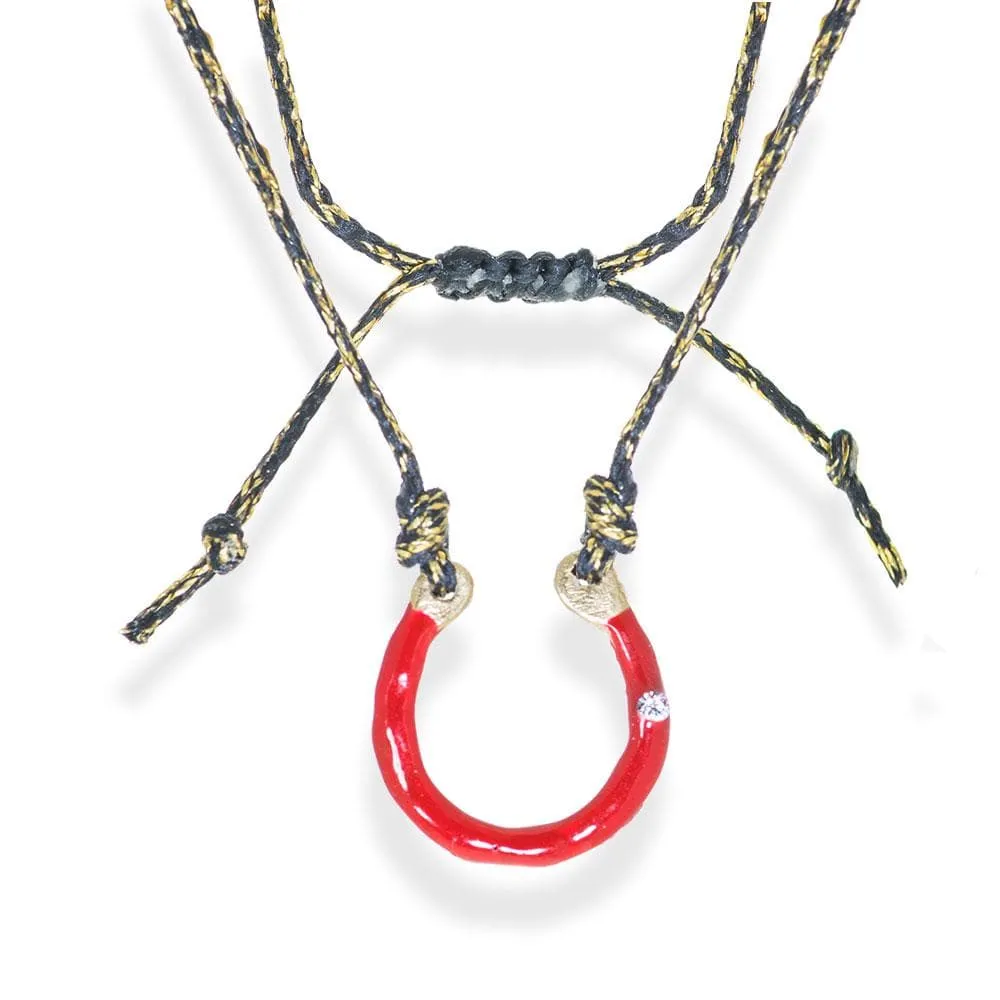 Handmade Horseshoe Pendant Necklace With Enamel & Zircon