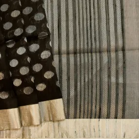 Handwoven Black Silk Cotton Saree - 336N008360DSS