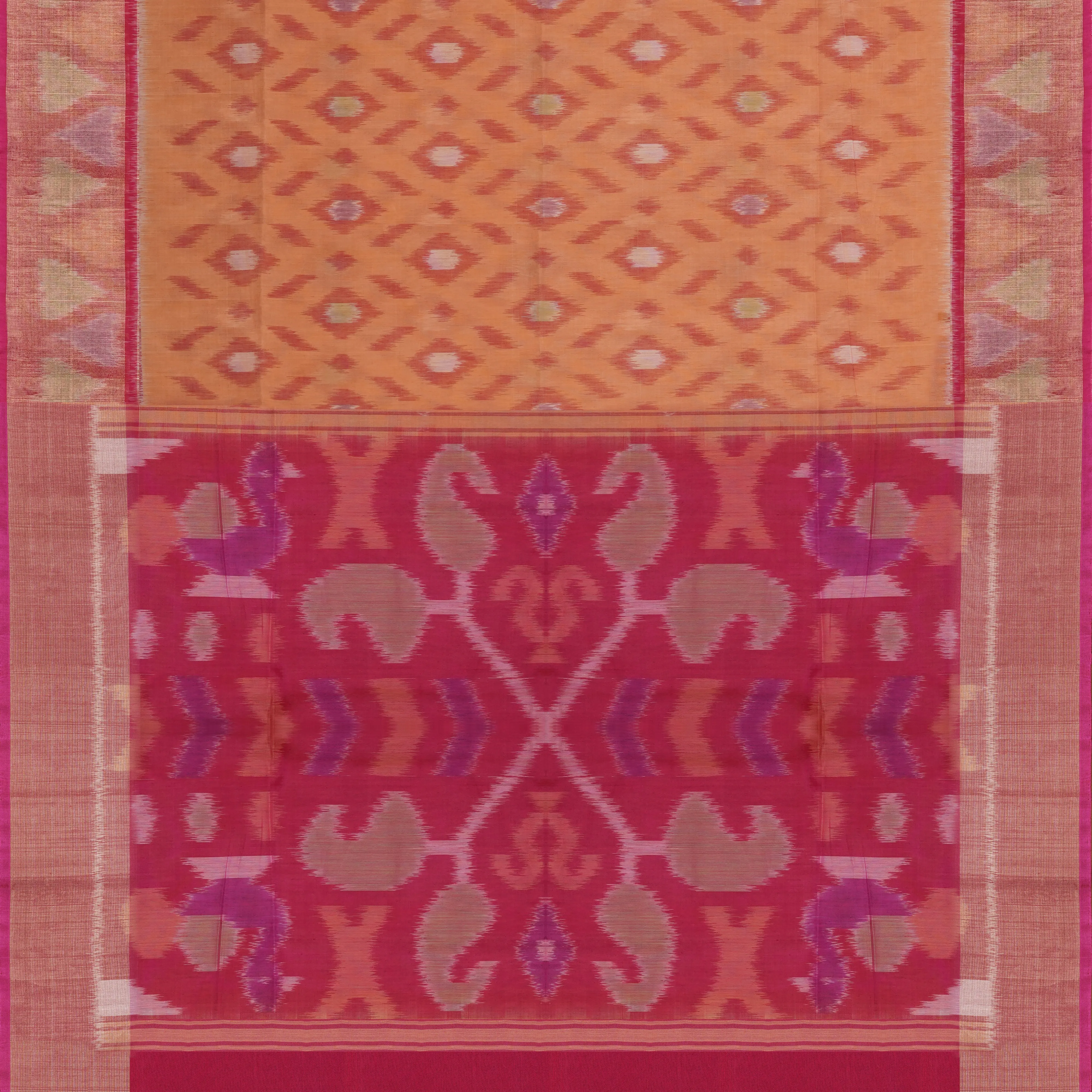 Handwoven Orange with Pink Silk Cotton Saree - 2169T010130DSC