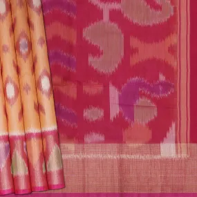 Handwoven Orange with Pink Silk Cotton Saree - 2169T010130DSC