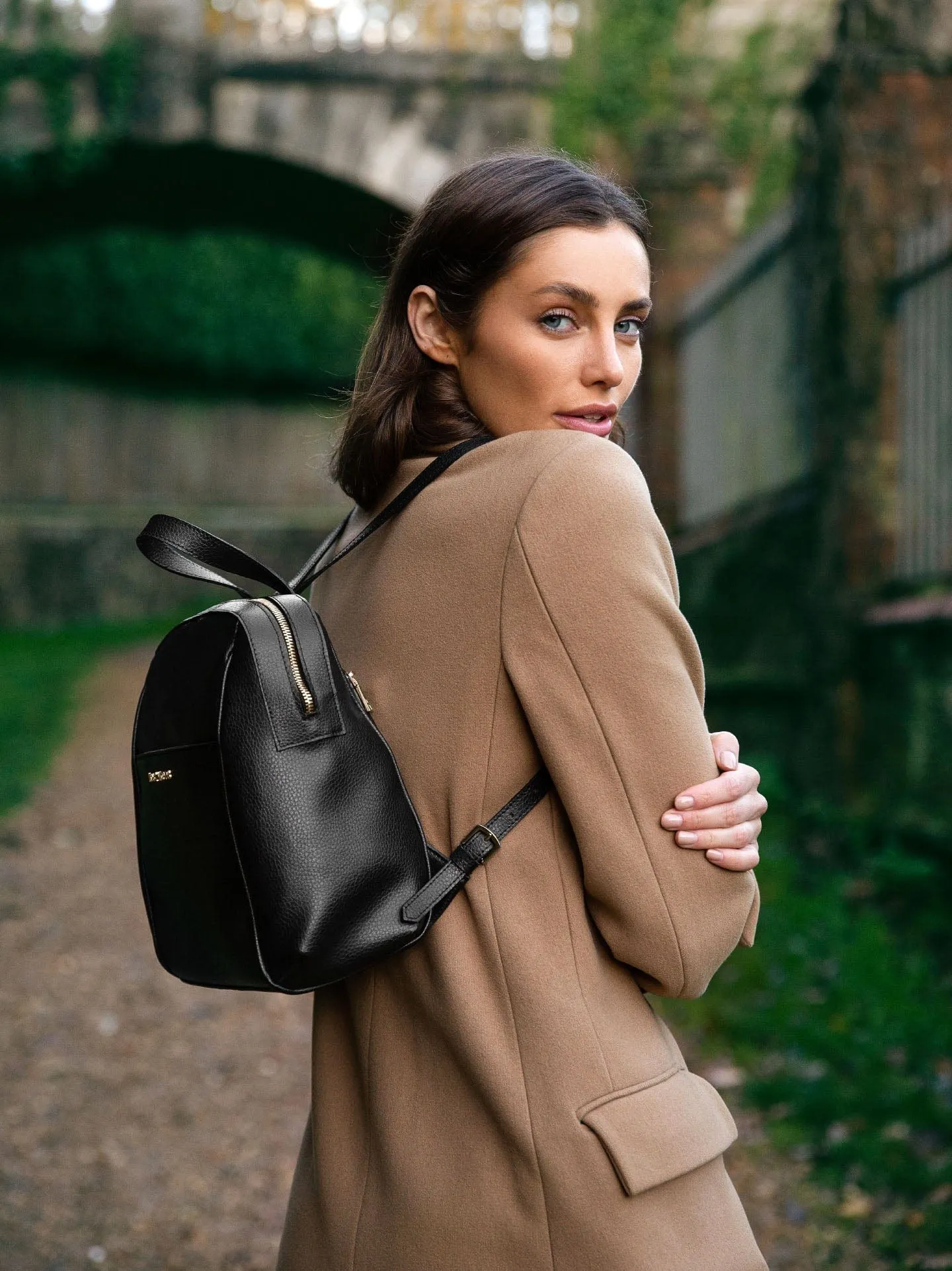 Hazel MIRUM Leather Vegan Backpack | Black & Gold