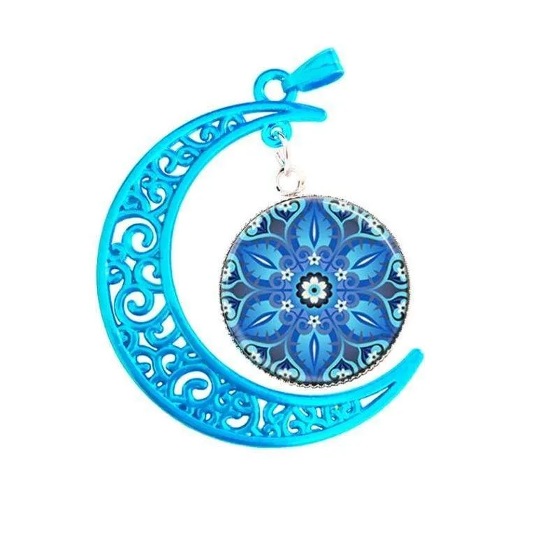 Henna Mandala Blue Glass Pendant Necklace