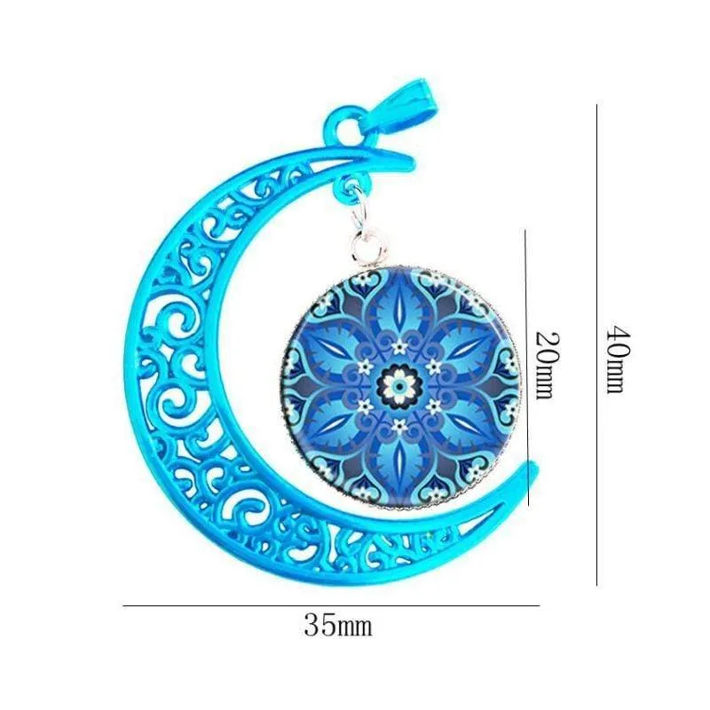 Henna Mandala Blue Glass Pendant Necklace