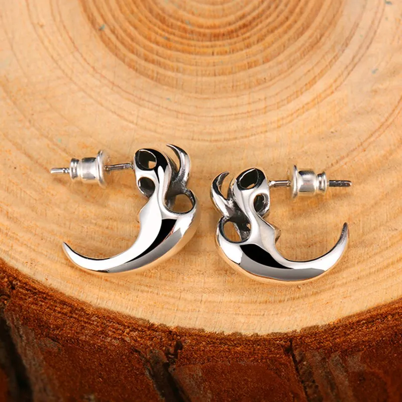 High Polished Skeleton 925 Sterling Silver Vintage Punk Biker Stud Earrings