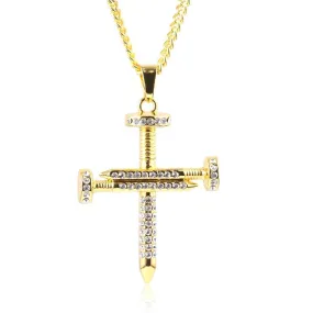 Hip Hop Nail Cross Zirconia Pendant Necklace