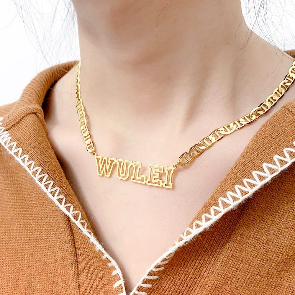 Hollow Letter Nameplate Pendant Personalized Custom Gold Plated Name Necklace