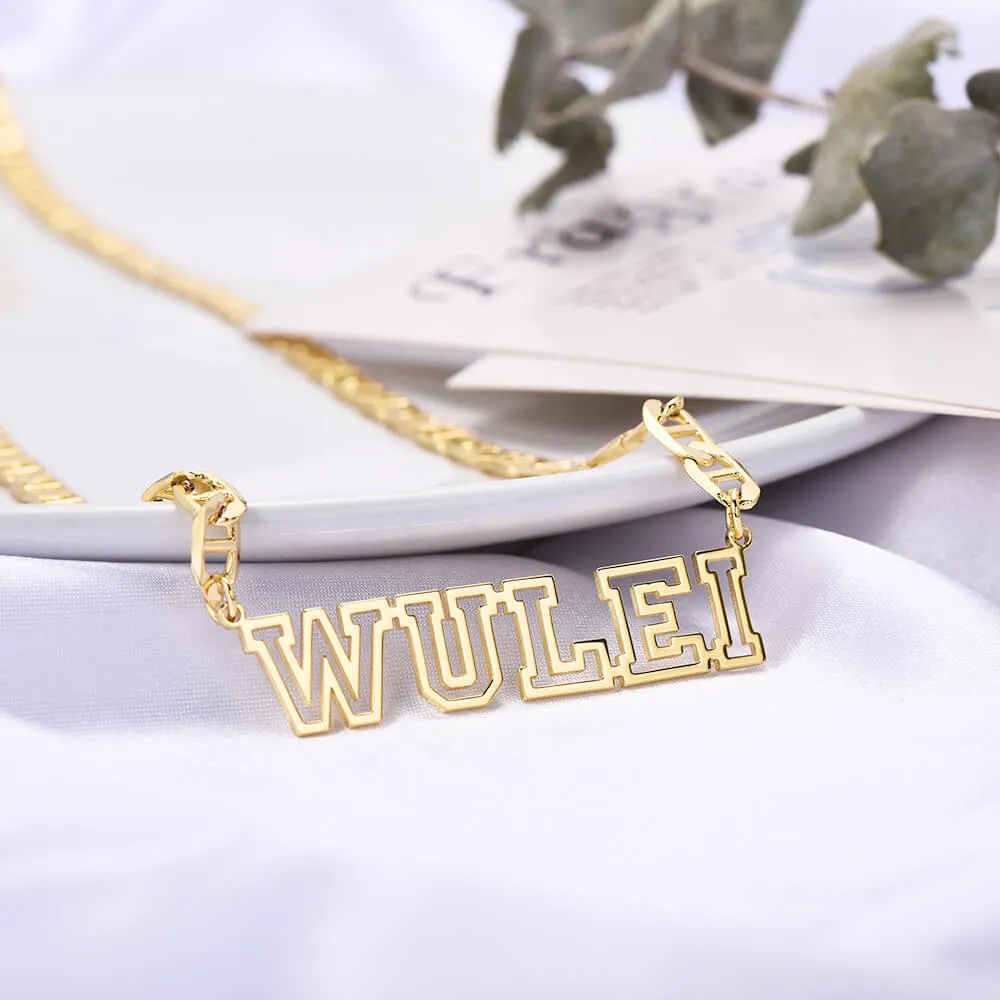 Hollow Letter Nameplate Pendant Personalized Custom Gold Plated Name Necklace