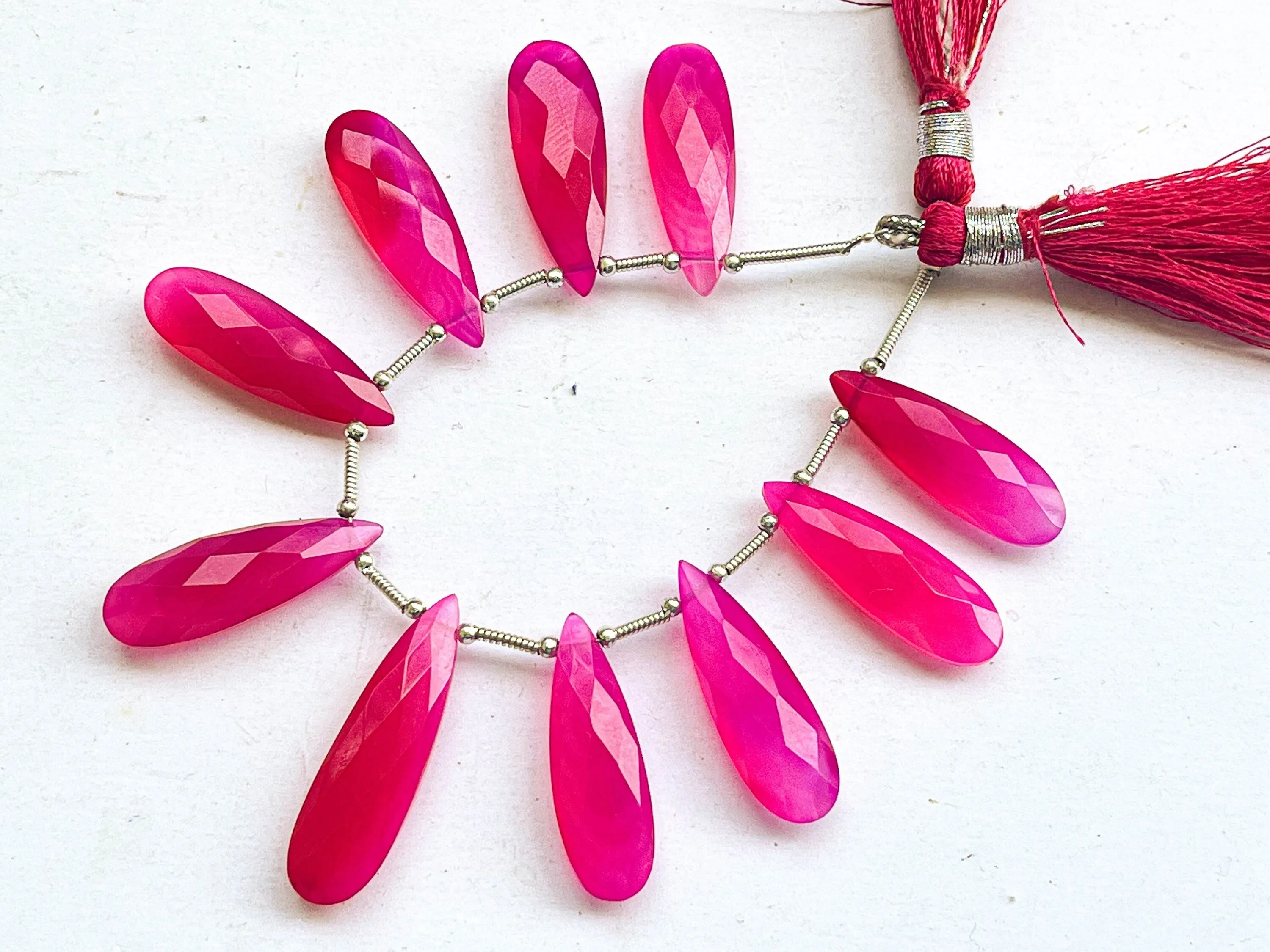 Hot Pink Chalcedony Pear Shape Faceted Briolette Beads