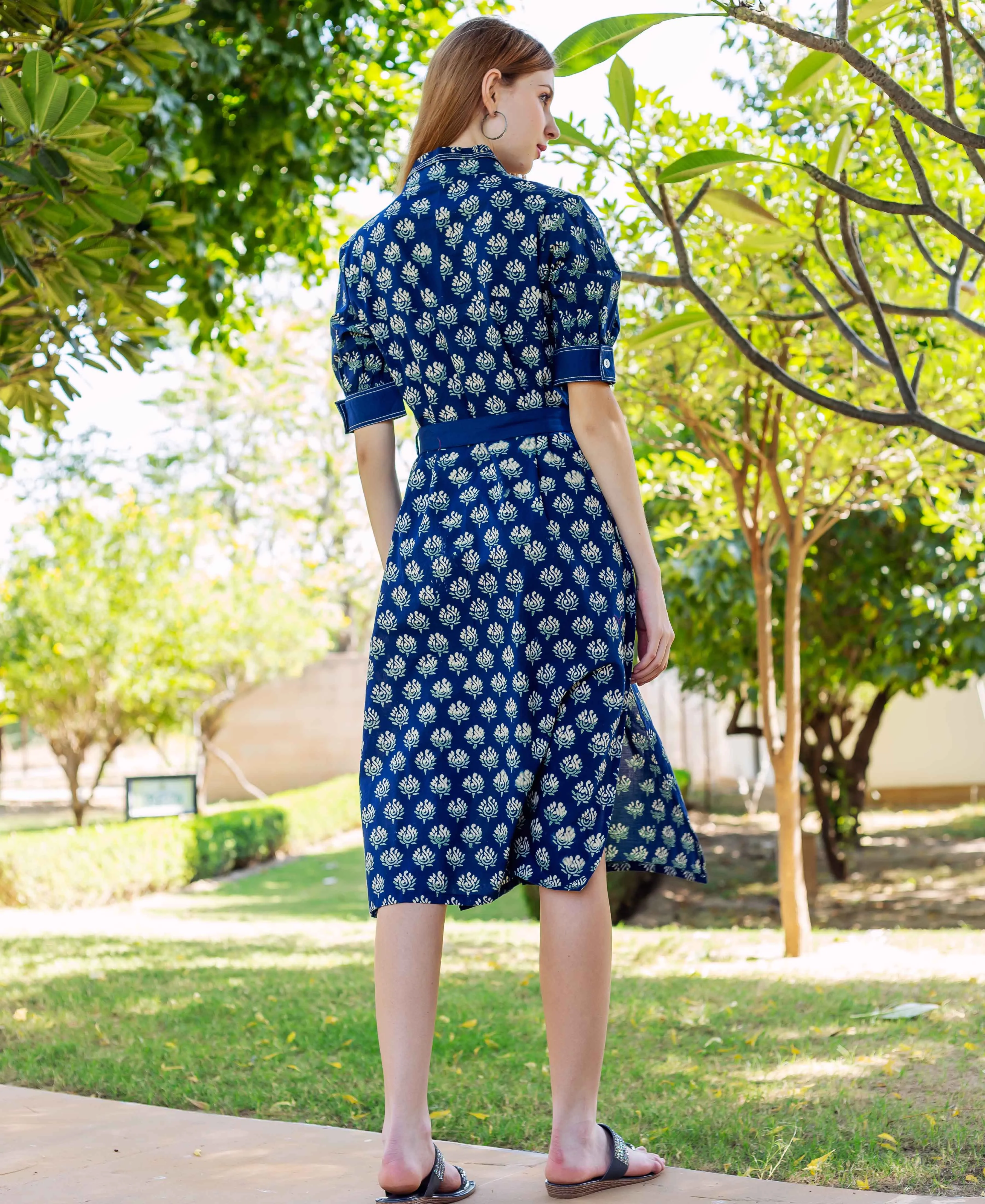 Indigo Hand Block Printed Dress