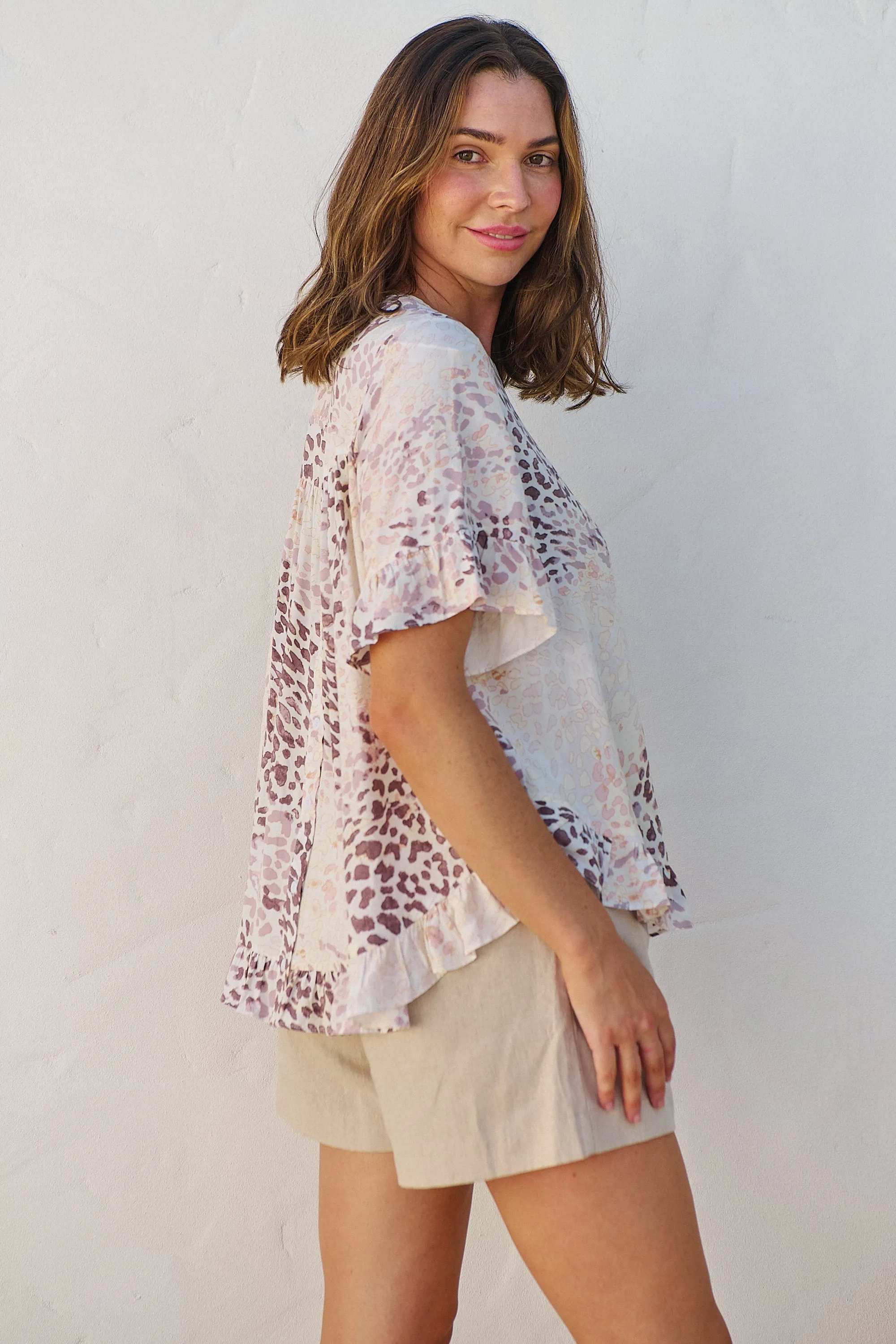 Isobel Cream/Multi Pink Animal Print Tee