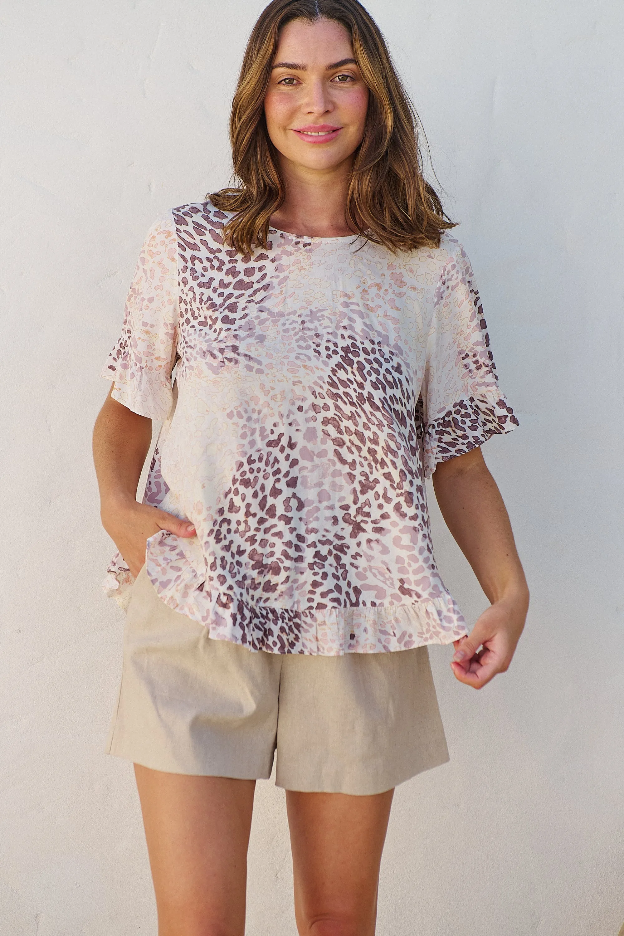 Isobel Cream/Multi Pink Animal Print Tee