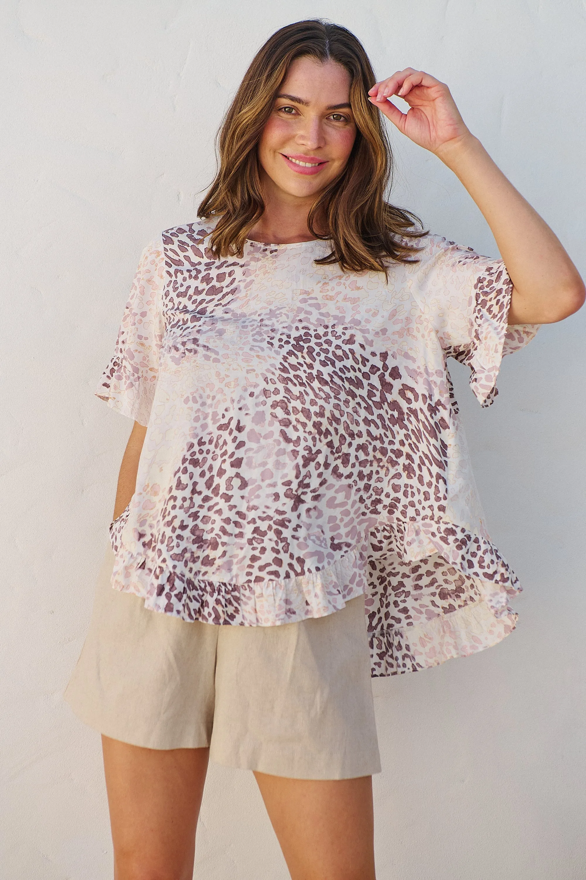 Isobel Cream/Multi Pink Animal Print Tee