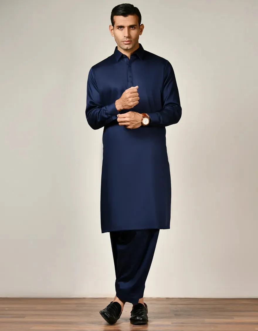 J. Mens Navy Blue Cotton Shalwar Kameez