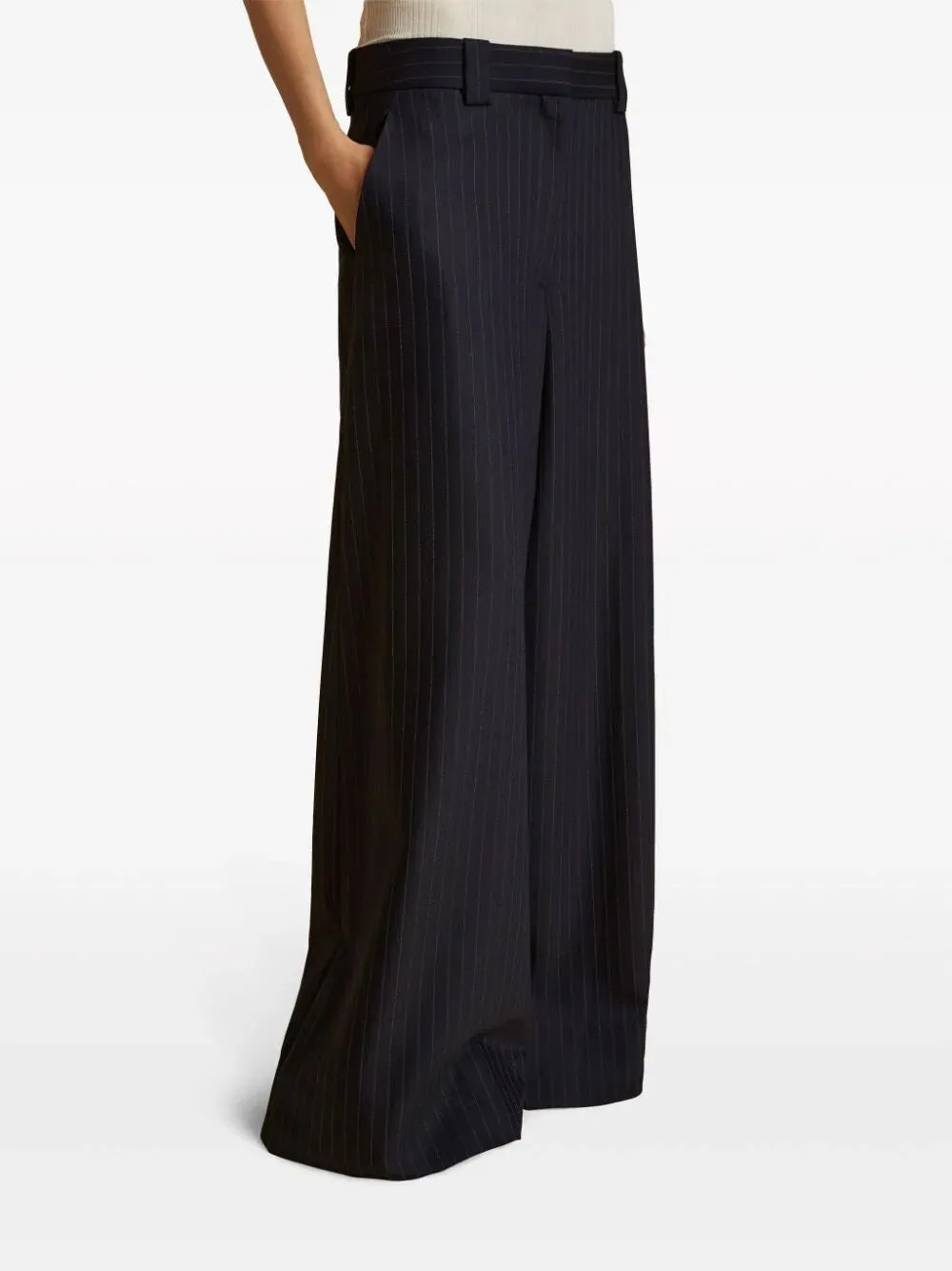 JACOB PINSTRIPED WIDE LEG TROUSERS