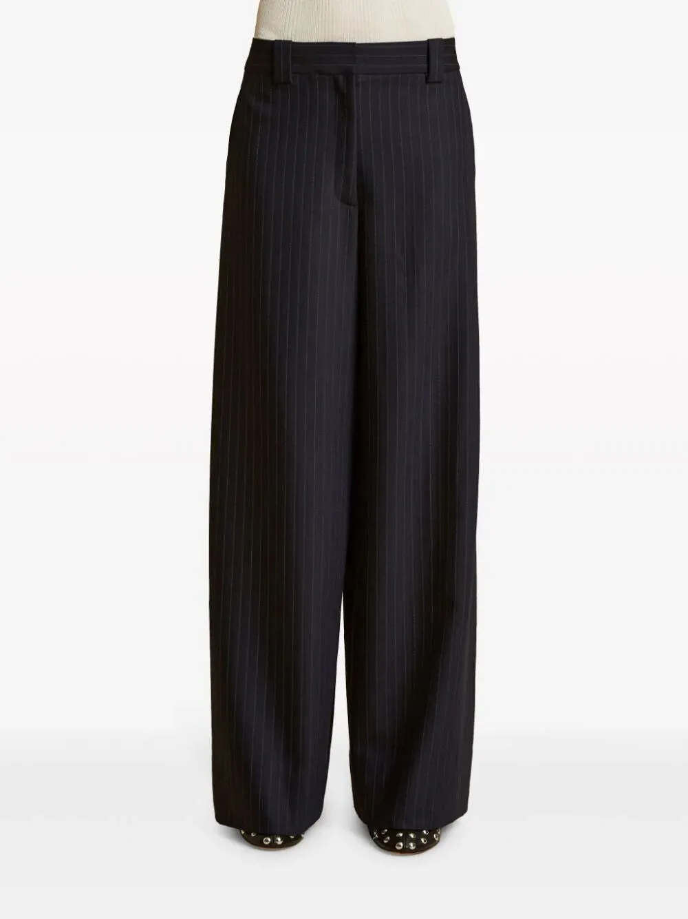 JACOB PINSTRIPED WIDE LEG TROUSERS