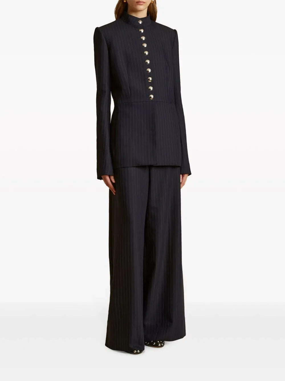 JACOB PINSTRIPED WIDE LEG TROUSERS