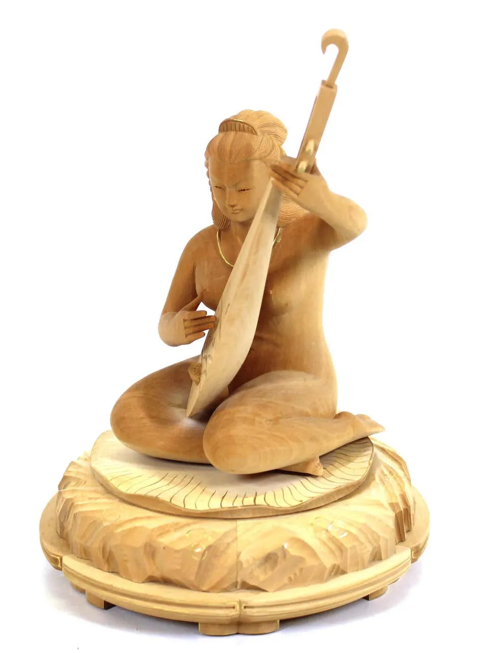 Japanese Okimono of a Shunga Lady Playing a Biwa