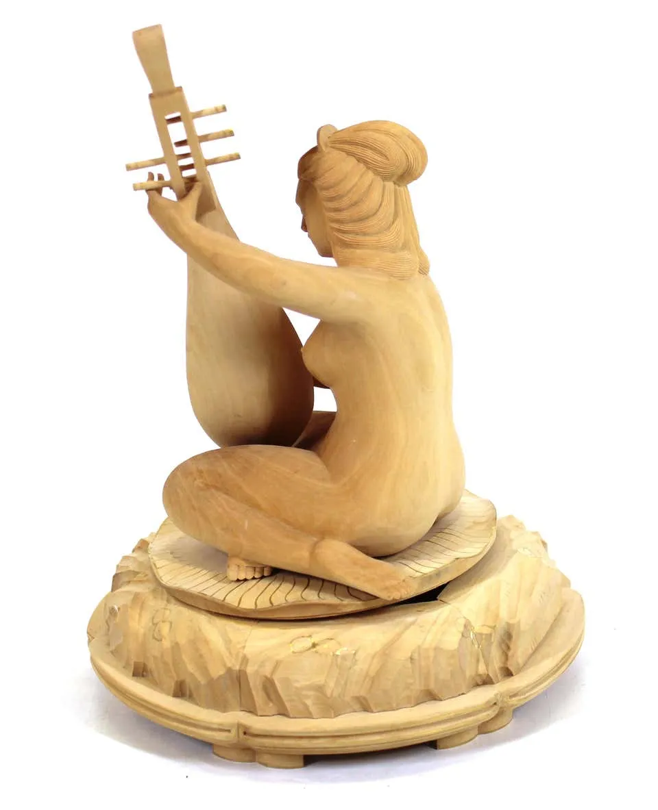 Japanese Okimono of a Shunga Lady Playing a Biwa