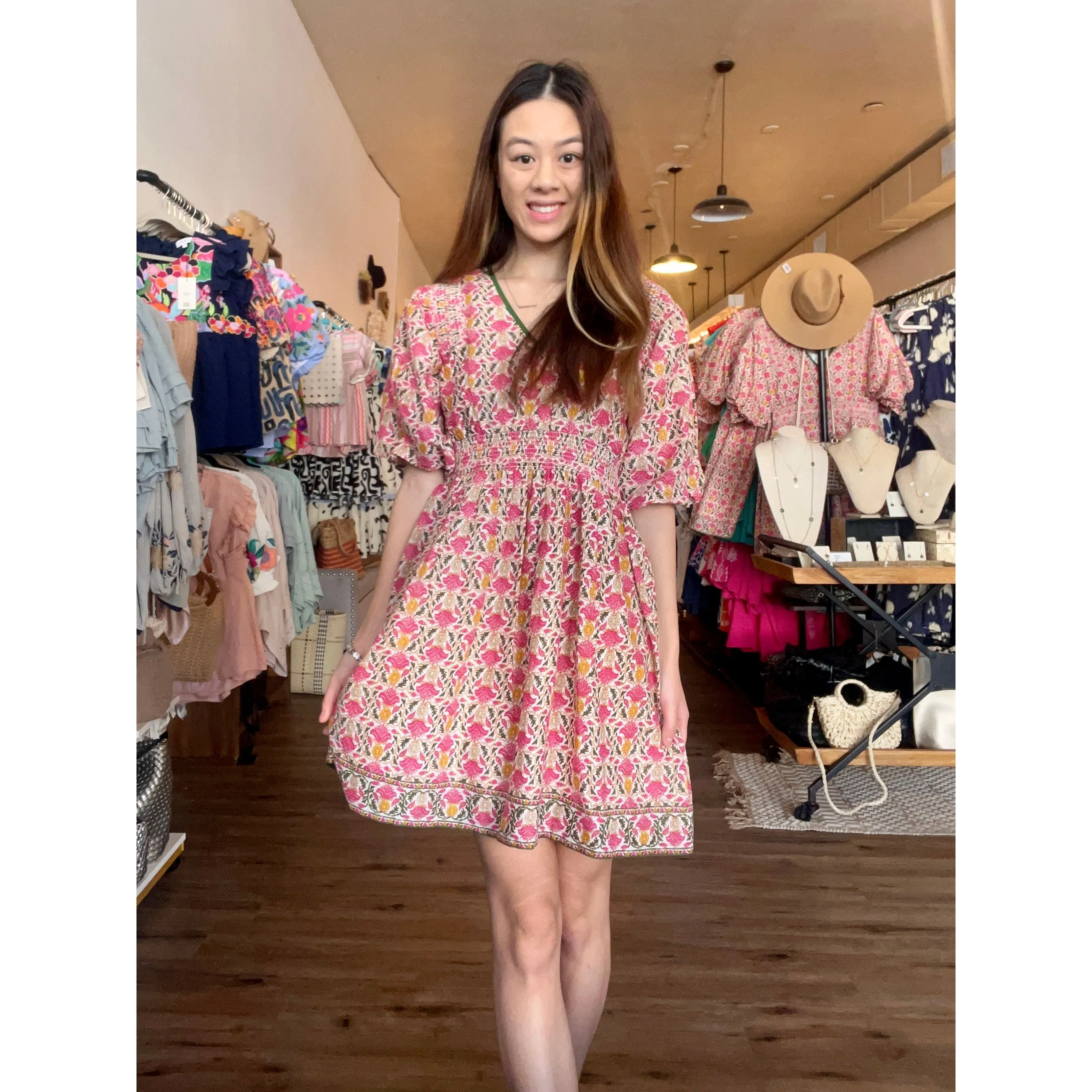 Jorja Patterned Puff Sleeve THML Dress