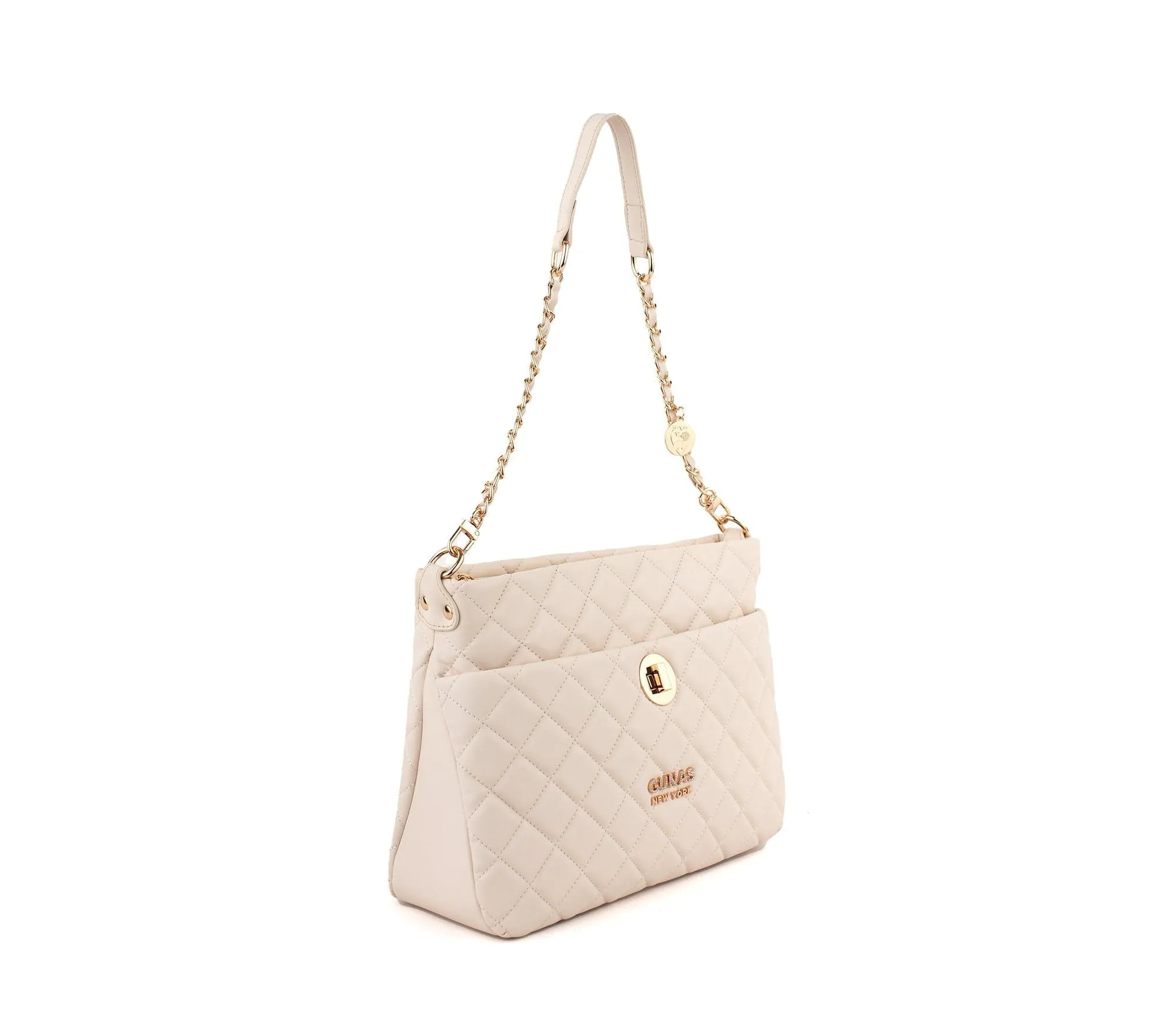 Koi Quilted Vegan Leather Shoulder Bag | Off White