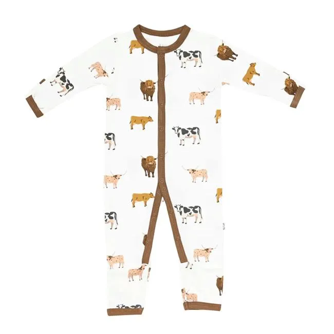 Kyte Baby Printed Snap Romper in Moo