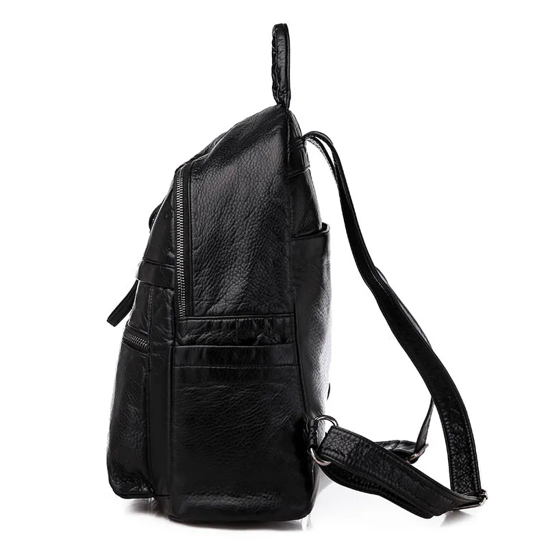 Large Capacity Fashion Soft PU Leather School Bag and Travel Backpack