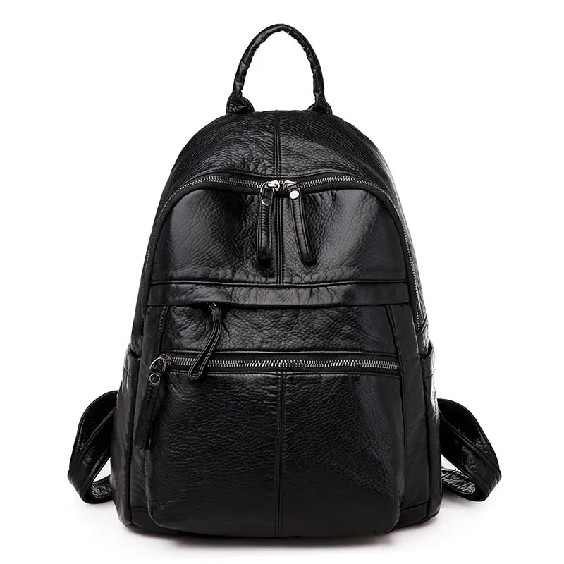 Large Capacity Fashion Soft PU Leather School Bag and Travel Backpack