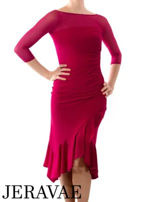 Latin Practice Wrap Dress with Mesh Sleeves and Asymmetrical Skirt PRA 112_sale