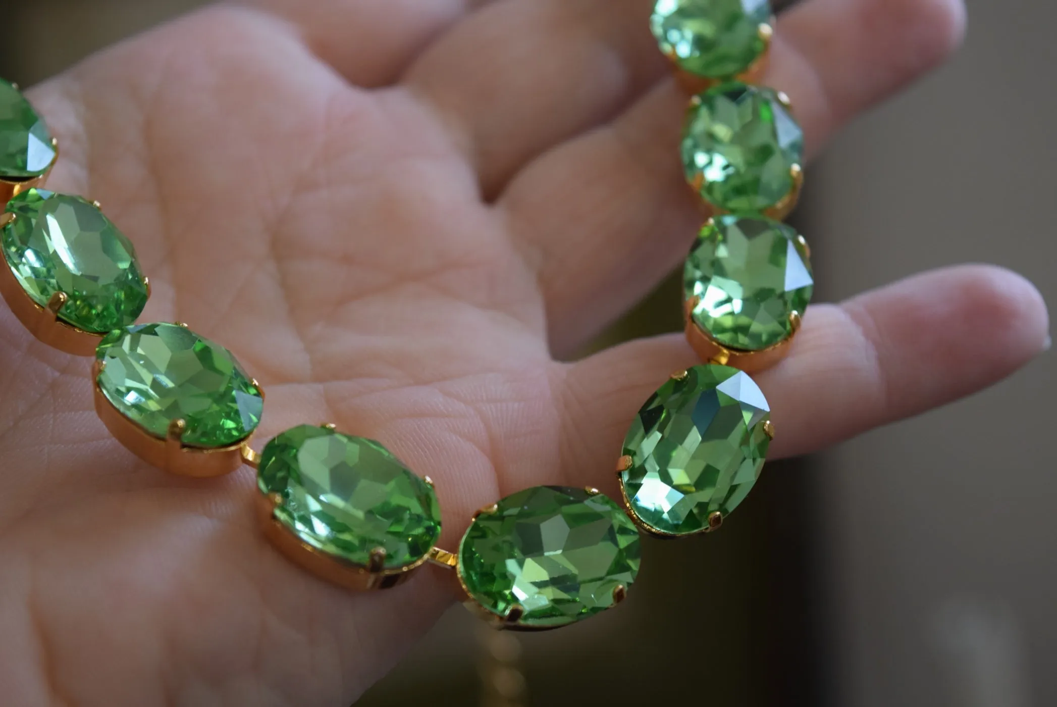 Light Green Aurora Crystal Necklace - Large Oval