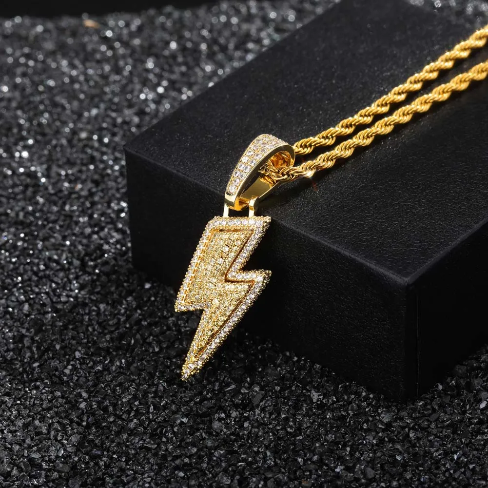 Lightning Cubic Zirconia Hip-Hop Pendant Necklace