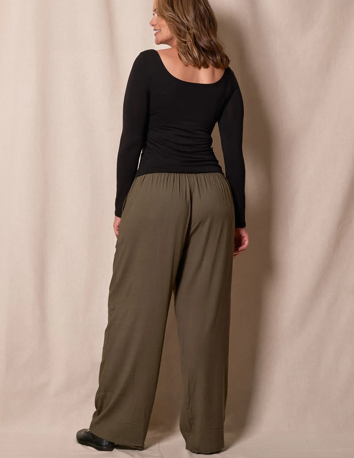 Linen / Bamboo Soft Waist Pants -  Olive