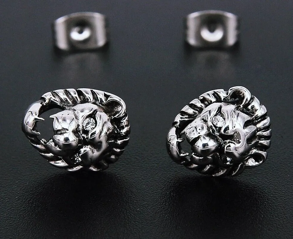 Lion Design Stainless Steel Punk Stud Earrings