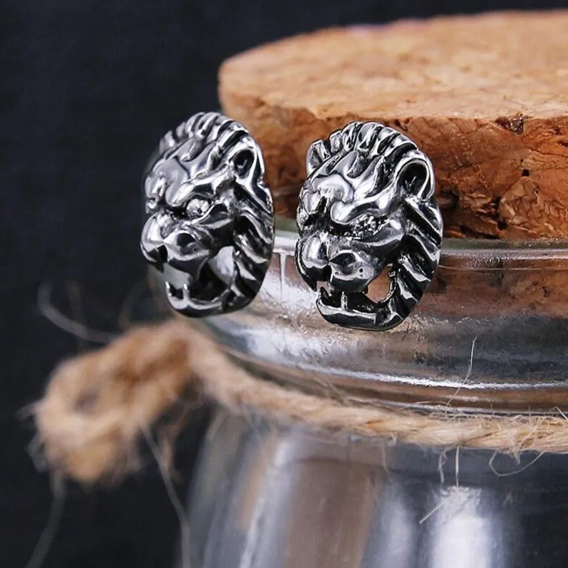 Lion Design Stainless Steel Punk Stud Earrings