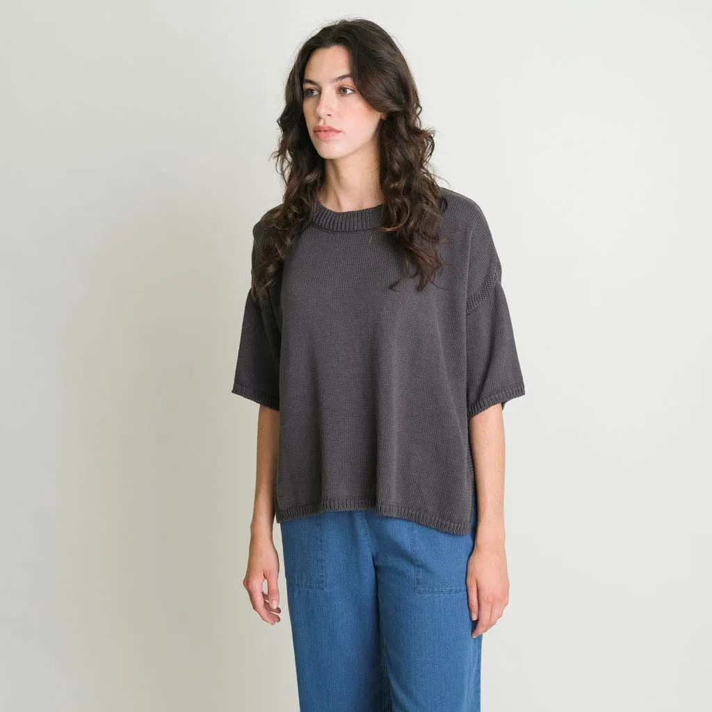 Lisa Organic Cotton Boxy Knitted Top | Dove Grey