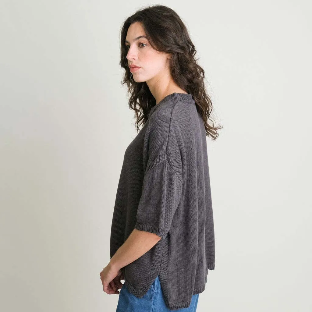 Lisa Organic Cotton Boxy Knitted Top | Dove Grey