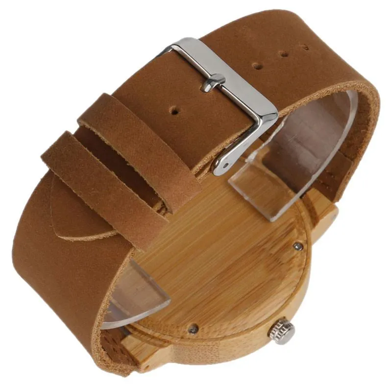 Lovely Hand Carved Wooden Watch for Ladies Leather Band