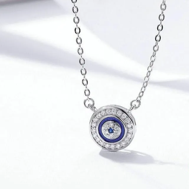 Lucky Blue Eye Samsara Clear Cubic Zirconia 925 Sterling Silver Fashion Pendant Necklace