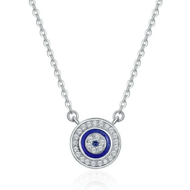 Lucky Blue Eye Samsara Clear Cubic Zirconia 925 Sterling Silver Fashion Pendant Necklace