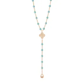 Lucky Classic Gigi Aqua diamond rosary, Rose Gold, 17.7"