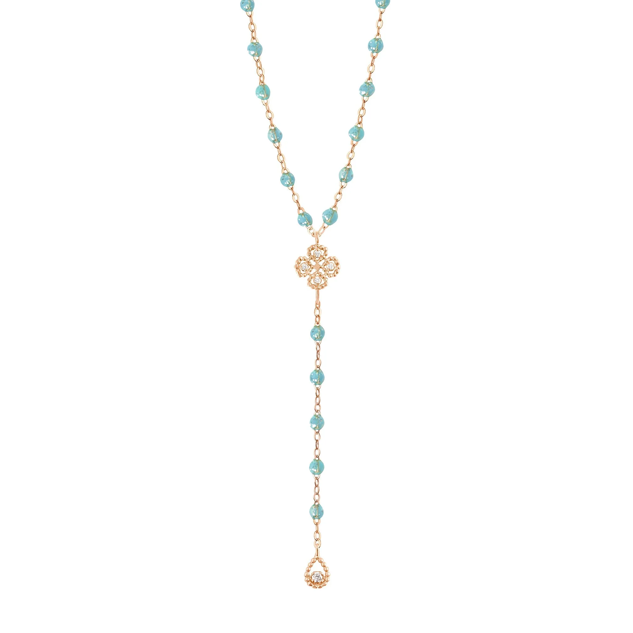 Lucky Classic Gigi Aqua diamond rosary, Rose Gold, 17.7"