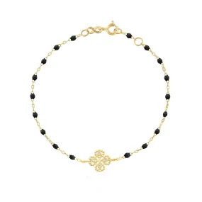 Lucky Clover Classic Gigi Black diamond Bracelet, Yellow Gold, 6.7"