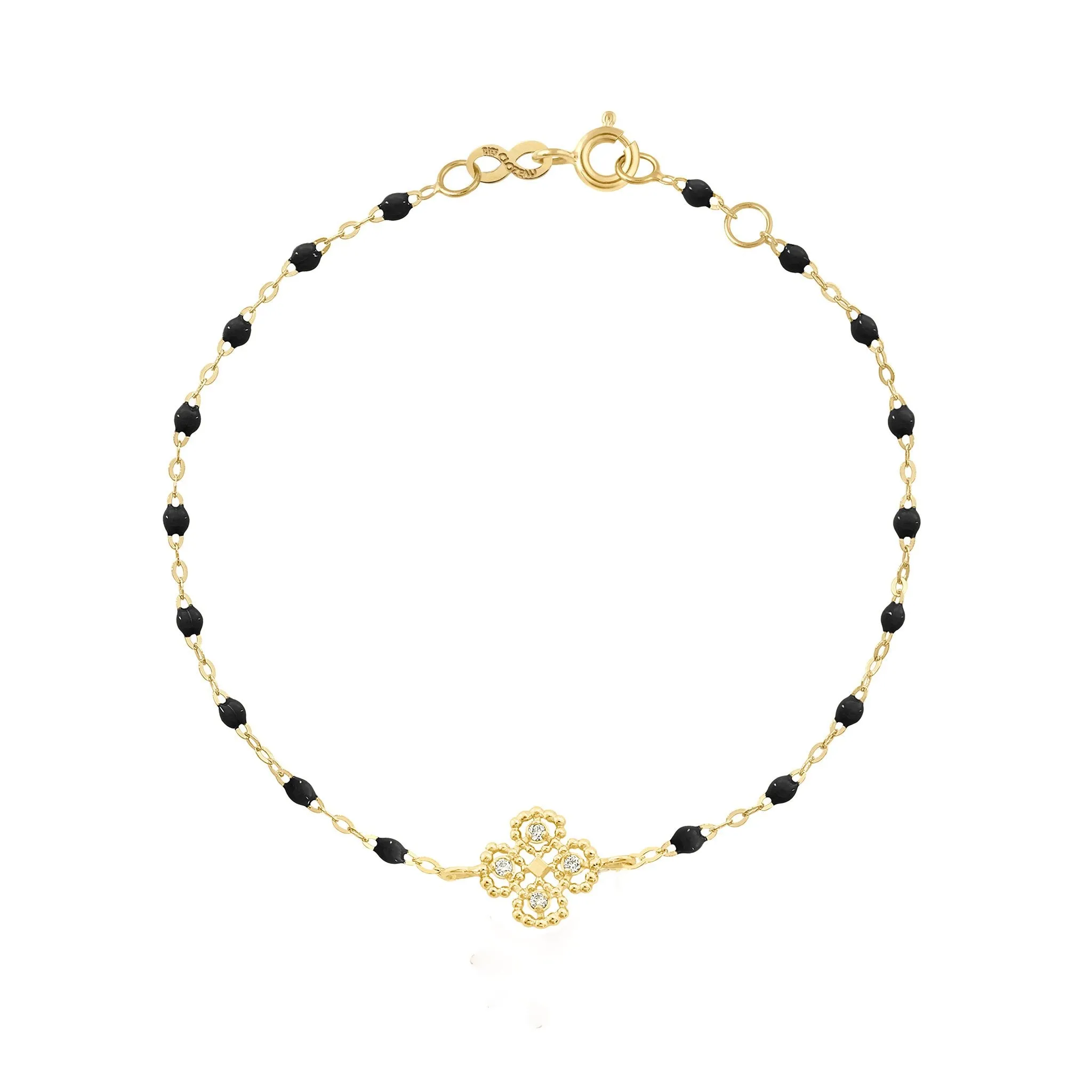 Lucky Clover Classic Gigi Black diamond Bracelet, Yellow Gold, 6.7"