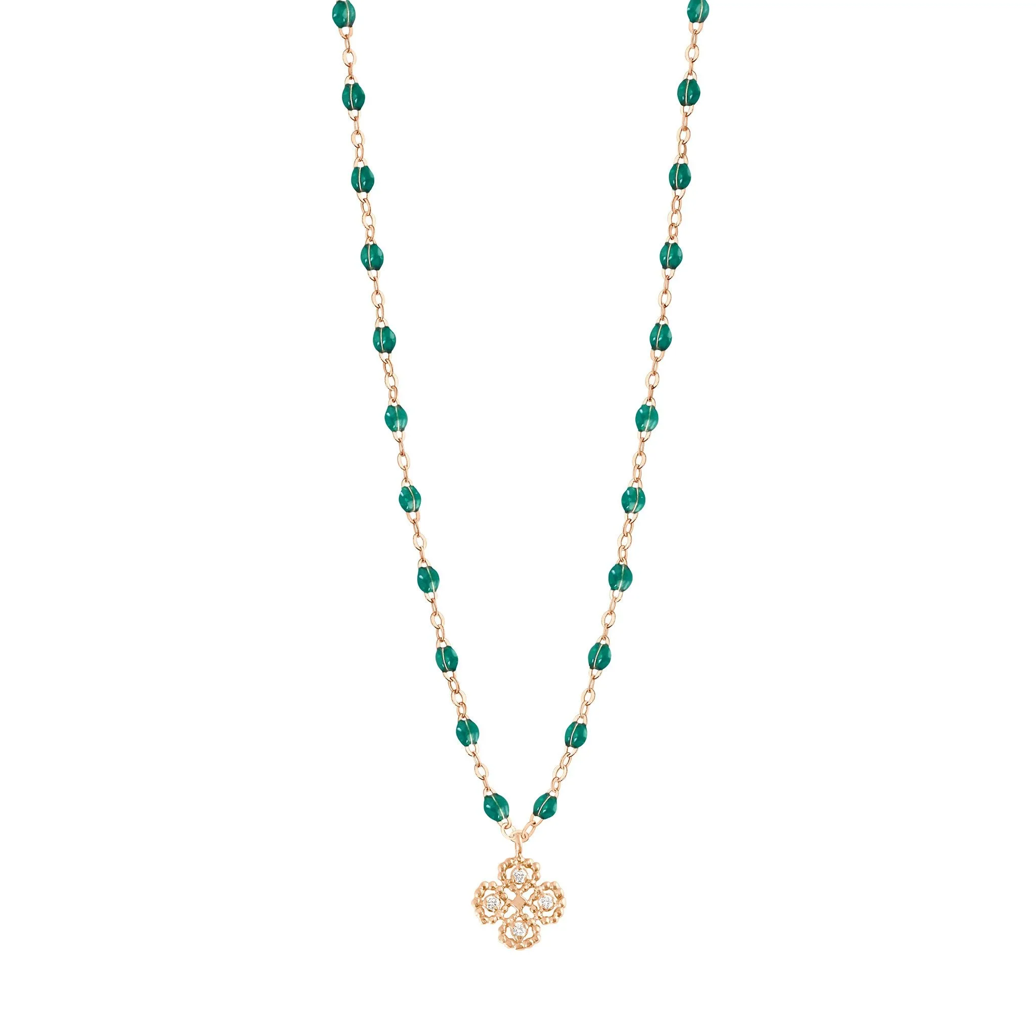 Lucky Clover Classic Gigi Emerald diamond necklace, Rose Gold, 16.5"